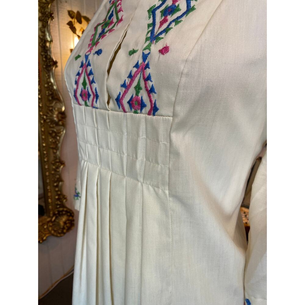 vintage 1970s cotton embroidered kaftan 70s loungewear southwestern maxi dress - Picture 7 of 10